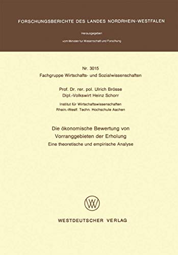Die konomische Bewertung von Vorranggebieten der Erholung Eine theoretische un [Paperback]