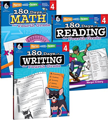 180 Days Of Reading, Writing And Math For Fourth Grade 3-Book Set [Hardcover]