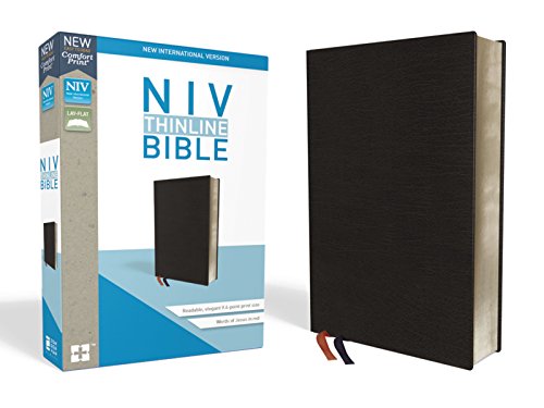 NIV, Thinline Bible, Bonded Leather, Black, Red Letter Edition, Comfort Print [Leather / fine bindi]