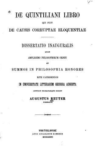 De Quintiliani Libro Qui Fuit De Causis Corruptae Eloquentiae (latin Edition) [Paperback]