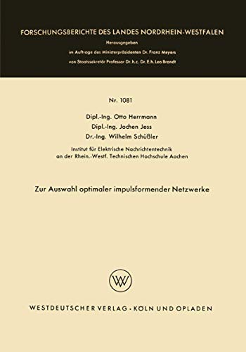 Zur Auswahl optimaler impulsformender Netzwerke [Paperback]