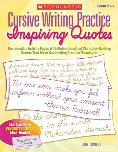 Cursive Writing Practice Inspiring Quotes Reproducible Activity Pages With Mot [Paperback]