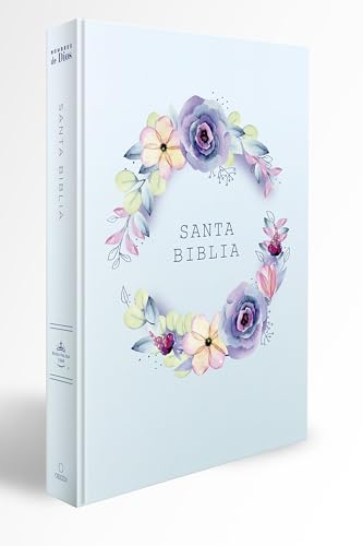Biblia RVR 1960 letra grande, manual, tapa dura con nombres de Dios, flores azul [Hardcover]
