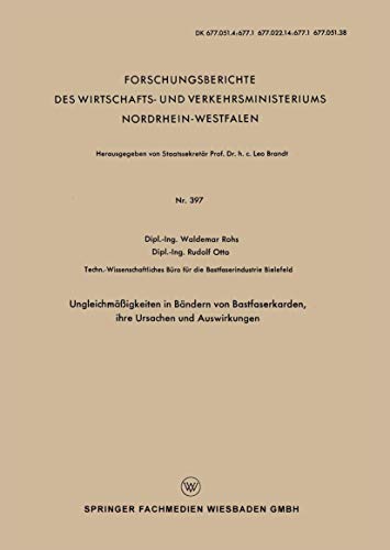 Ungleichmigkeiten in Bndern von Bastfaserkarden, ihre Ursachen und Auswirkung [Paperback]