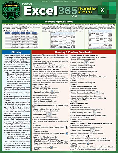 Excel 365 - Pivot Tables &amp Charts a QuickStudy Laminated Reference Guide [Fold-out book or cha]