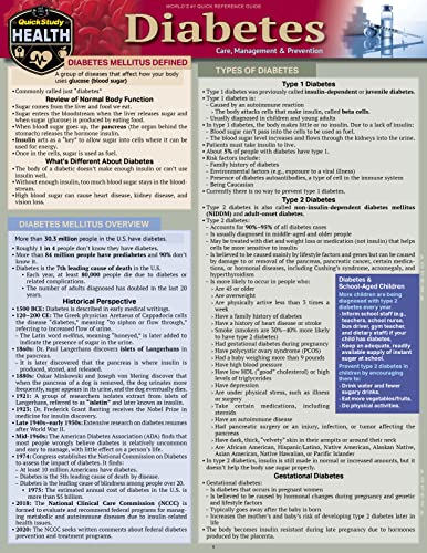 Diabetes - Care, Management &amp Prevention a QuickStudy Laminated Reference G [Fold-out book or cha]