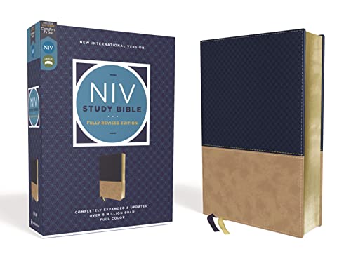 NIV Study Bible, Fully Revised Edition, Leathersoft, Navy/Tan, Red Letter, Comfo [Leather / fine bindi]