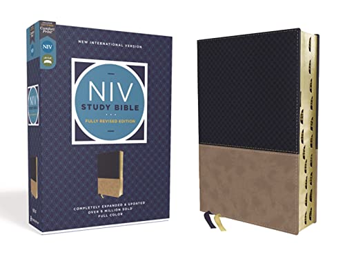 NIV Study Bible, Fully Revised Edition, Leathersoft, Navy/Tan, Red Letter, Thumb [Leather / fine bindi]