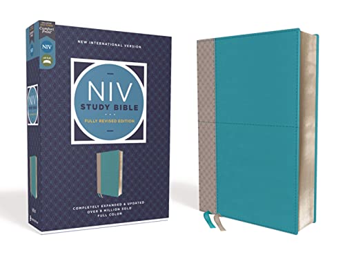 NIV Study Bible, Fully Revised Edition, Leathersoft, Teal/Gray, Red Letter, Comf [Leather / fine bindi]