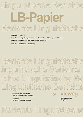Zur Anwendung der generativen Transformationsgrammatik im Englischunterricht an  [Paperback]