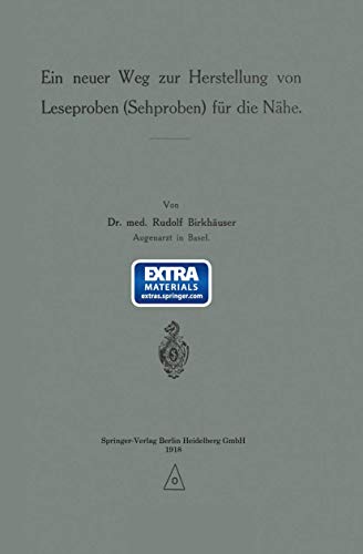 Ein neuer Weg zur Herstellung von Leseproben (Sehproben) fr die Nhe [Paperback]