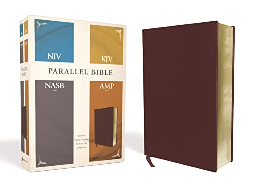 NIV, KJV, NASB, Amplified, Parallel Bible, Bonded Leather, Burgundy: Four Bible  [Leather / fine bindi]
