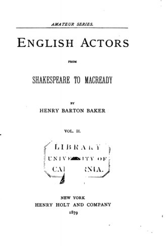 English Actors From Shakespeare To Macready - Vol. Ii [Paperback]
