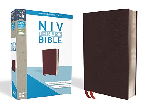 NIV, Thinline Bible, Bonded Leather, Burgundy, Red Letter, Comfort Print [Leather / fine bindi]
