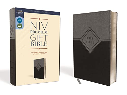 NIV, Premium Gift Bible, Leathersoft, Black/Gray, Red Letter, Comfort Print: The [Leather / fine bindi]