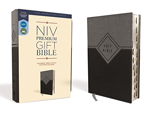NIV, Premium Gift Bible, Leathersoft, Black/Gray, Red Letter, Thumb Indexed, Com [Leather / fine bindi]