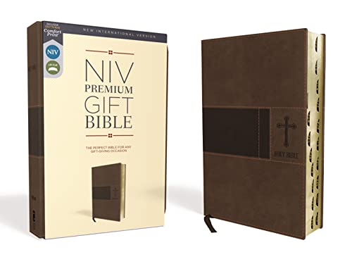 NIV, Premium Gift Bible, Leathersoft, Brown, Red Letter, Thumb Indexed, Comfort  [Leather / fine bindi]