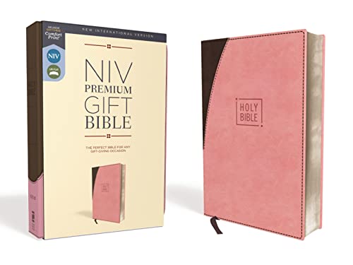 NIV, Premium Gift Bible, Leathersoft, Pink/Brown, Red Letter, Comfort Print: The [Leather / fine bindi]