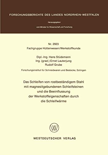 Das Schleifen von rostbestndigem Stahl mit magnesitgebundenen Schleifsteinen un [Paperback]