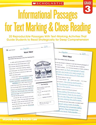 Informational Passages for Text Marking & Close Reading Grade 3 20 Reprodu [Paperback]