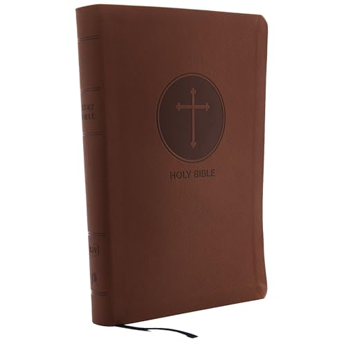 KJV Holy Bible Giant Print with 53,000 Cross References, Brown Leathersoft, Red [Leather / fine bindi]