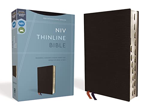 NIV, Thinline Bible, Bonded Leather, Black, Red Letter, Thumb Indexed, Comfort P [Leather / fine bindi]