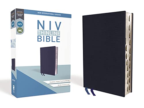 NIV, Thinline Bible, Bonded Leather, Navy, Red Letter, Thumb Indexed, Comfort Pr [Leather / fine bindi]