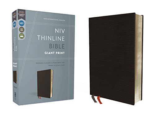 NIV, Thinline Bible, Giant Print, Bonded Leather, Black, Red Letter, Comfort Pri [Leather / fine bindi]