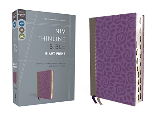 NIV, Thinline Bible, Giant Print, Leathersoft, Gray/Purple, Red Letter, Thumb In [Leather / fine bindi]