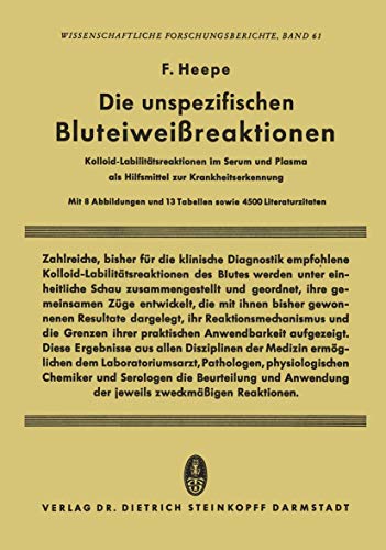 Die unspezifischen Bluteiweissreaktionen Kolloid-Labilittsreaktionen im Serum  [Paperback]