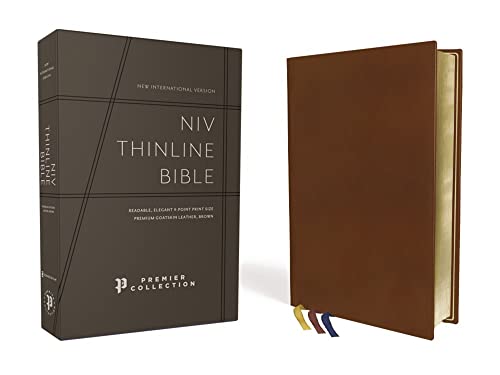NIV, Thinline Bible, Premium Goatskin Leather, Brown, Premier Collection, Black  [Leather / fine bindi]