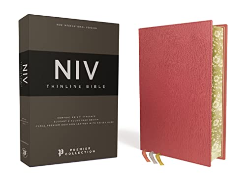 NIV, Thinline Bible, Premium Goatskin Leather, Coral, Premier Collection, Black  [Leather / fine bindi]