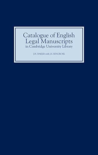 Catalogue of English Legal Manuscripts in Cambridge University Library With Cod [Hardcover]