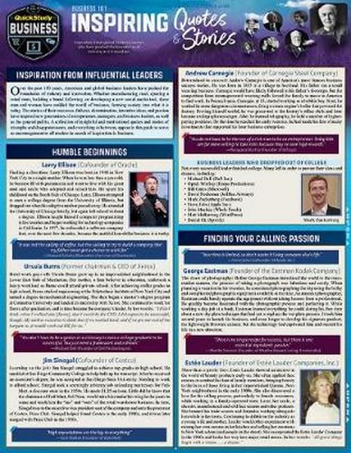 Business 101 - Inspiring Quotes &amp Stories a QuickStudy Reference Tool [Fold-out book or cha]
